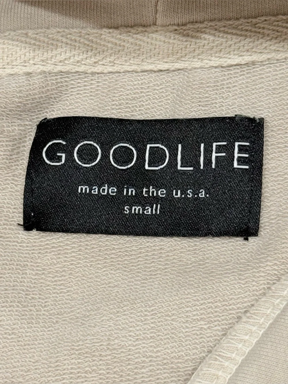 Goodlife Micro Terry Lounge Set Small Beige Hoodie Joggers Travel Minimal Comfy
